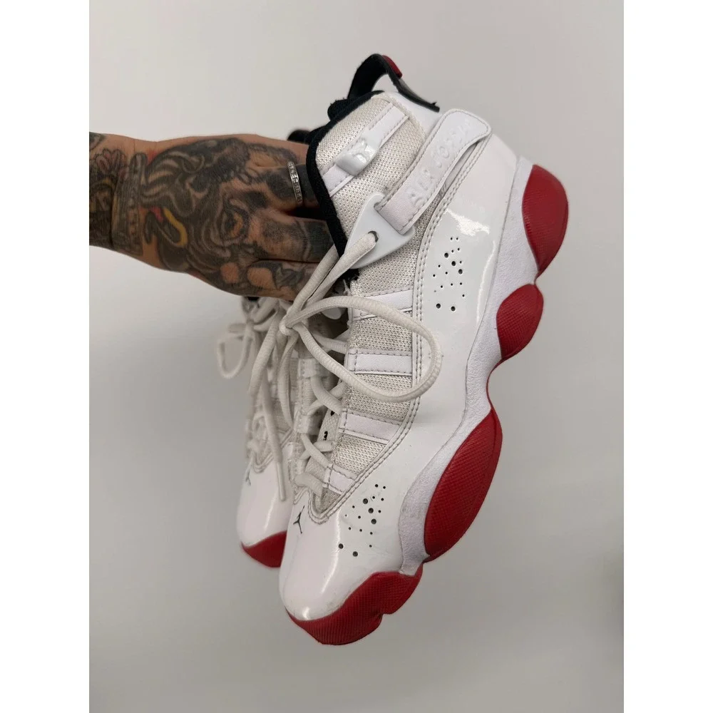 Nike Air Jordan 6 Rings Youth Shoes White Red Leather Basketball‎ Size 4.5Y